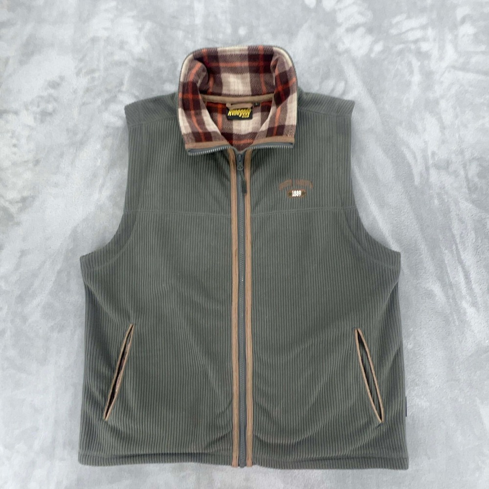 Renegade Club‎ Men's Corduroy Fleece Lined Vest Green Plaid Collar Size L EUC